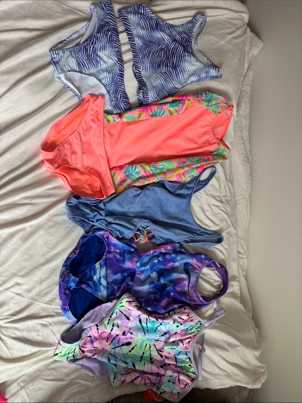 Mixed Girls' One-Piece Swimsuit Set - Bright Coral, Blue, Purple, Multicolor